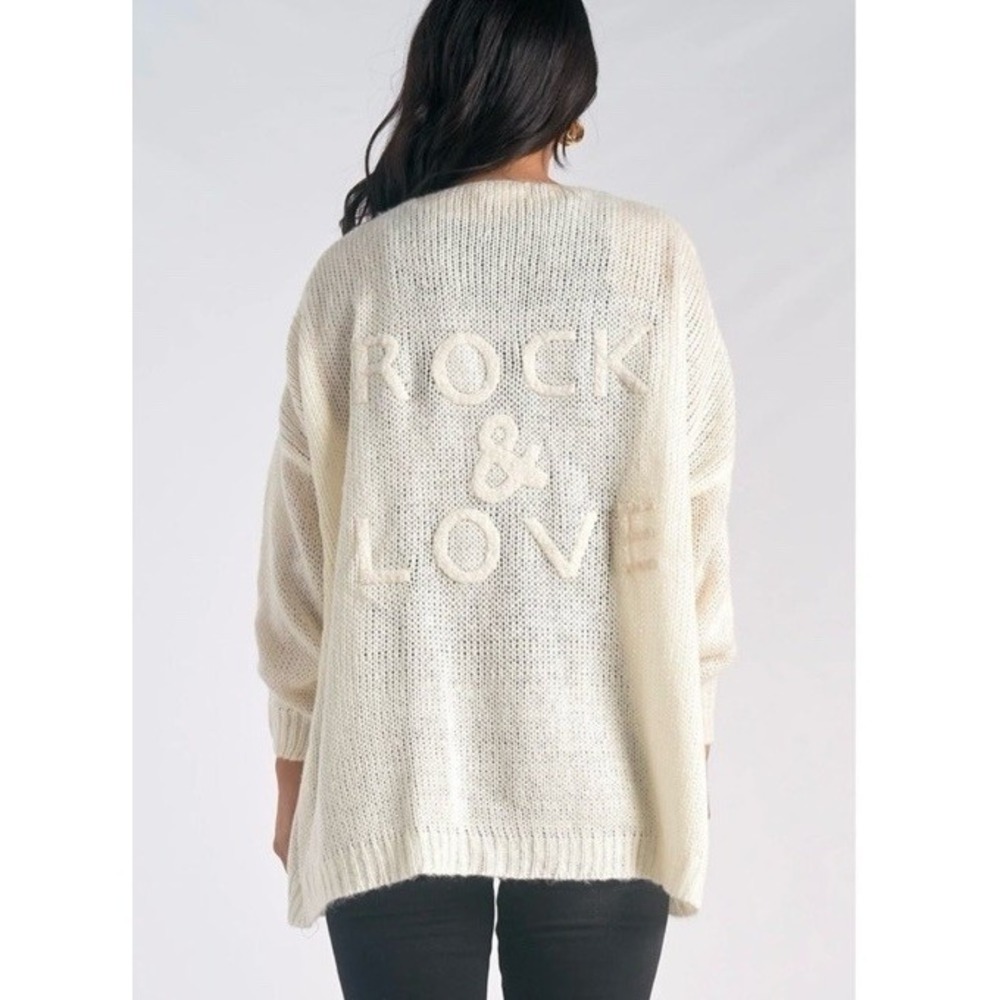 Rock & Love oversized Woven Knit Cardigan Sweater Woman's Size L Aqua Blues Vibe